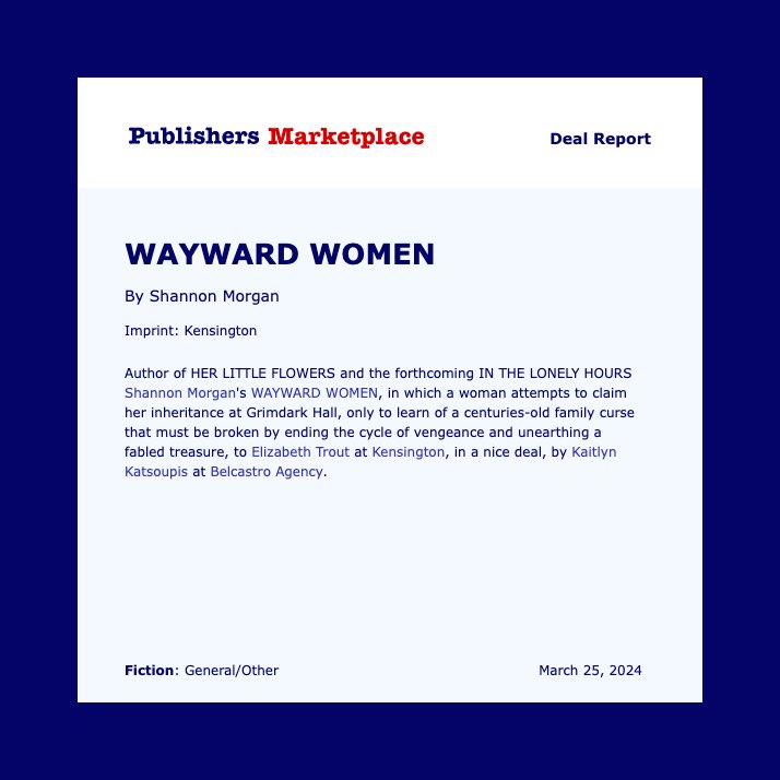 So excited to finally announce my third book WAYWARD WOMEN will be published by @KensingtonBooks Thanks always to my fabulous agent @RedPenKaitlyn and my editor Elizabeth Trout and team at Kensington!