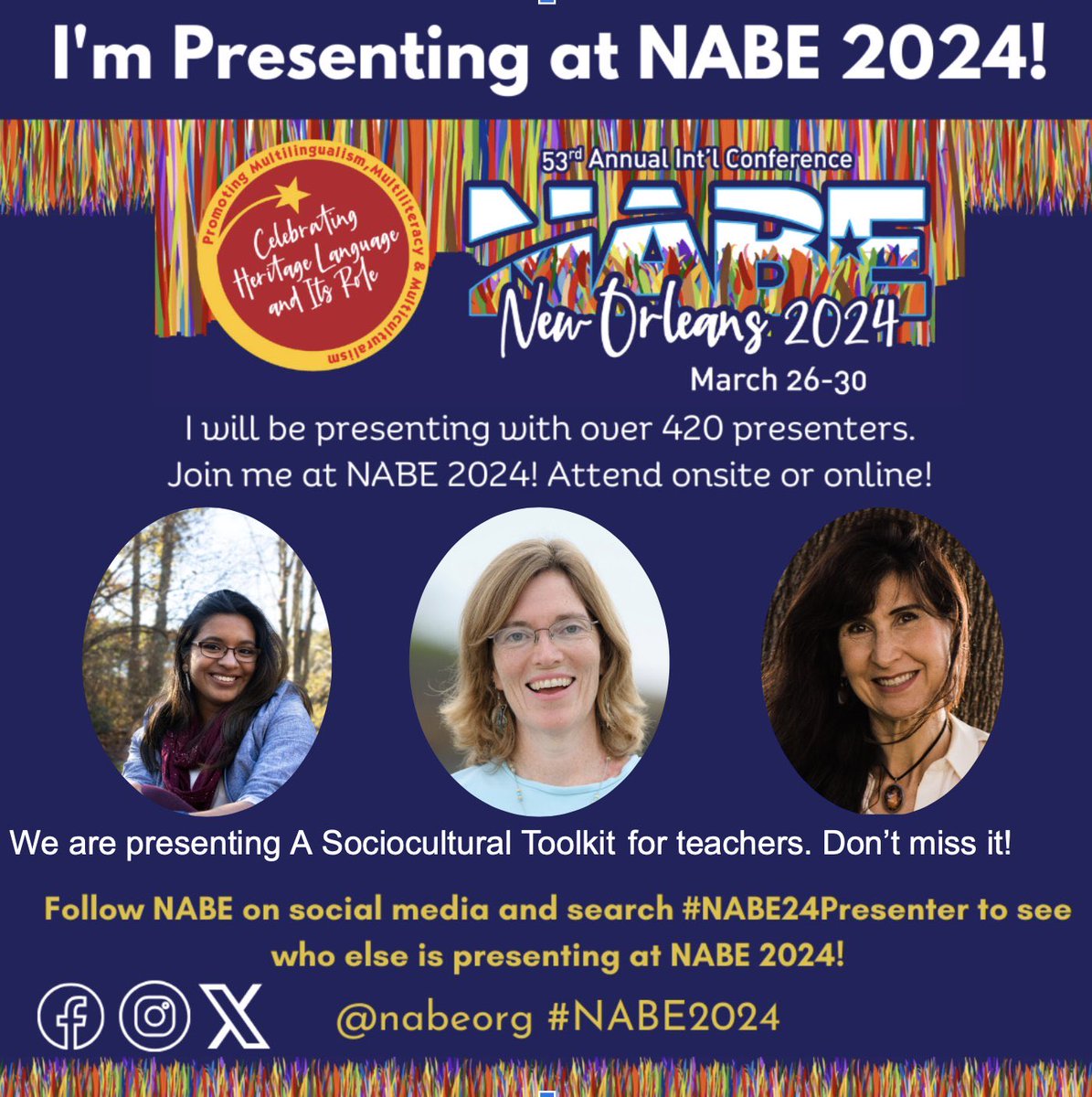 Sandra (@sandrasilvaenos) on Twitter photo If you will be at #NABE2024 tomorrow afternoon we (Liz Howard & @ElenaSada10) have a session/workshop presenting a Sociocultural Toolkit! You won’t want to miss it 😃 can’t wait to meet you! <a href="/ProvidenceSESW/">School of Education and Social Work at PC</a> <a href="/UConnNeag/">UConn Neag School of Education</a> <a href="/RocheCenter/">BC Roche Center</a> If you will be at #NABE2024 tomorrow afternoon we (Liz Howard & @ElenaSada10) have a session/workshop presenting a Sociocultural Toolkit! You won’t want to miss it 😃 can’t wait to meet you! <a href="/ProvidenceSESW/">School of Education and Social Work at PC</a> <a href="/UConnNeag/">UConn Neag School of Education</a> <a href="/RocheCenter/">BC Roche Center</a>