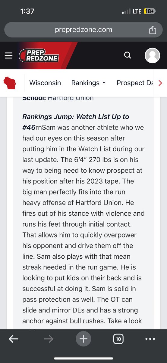 Big thanks to @PrepRedzoneWI and @MJ_NFLDraft for the write up. #grinddoesntstop @HUHS_Football @OLMafia