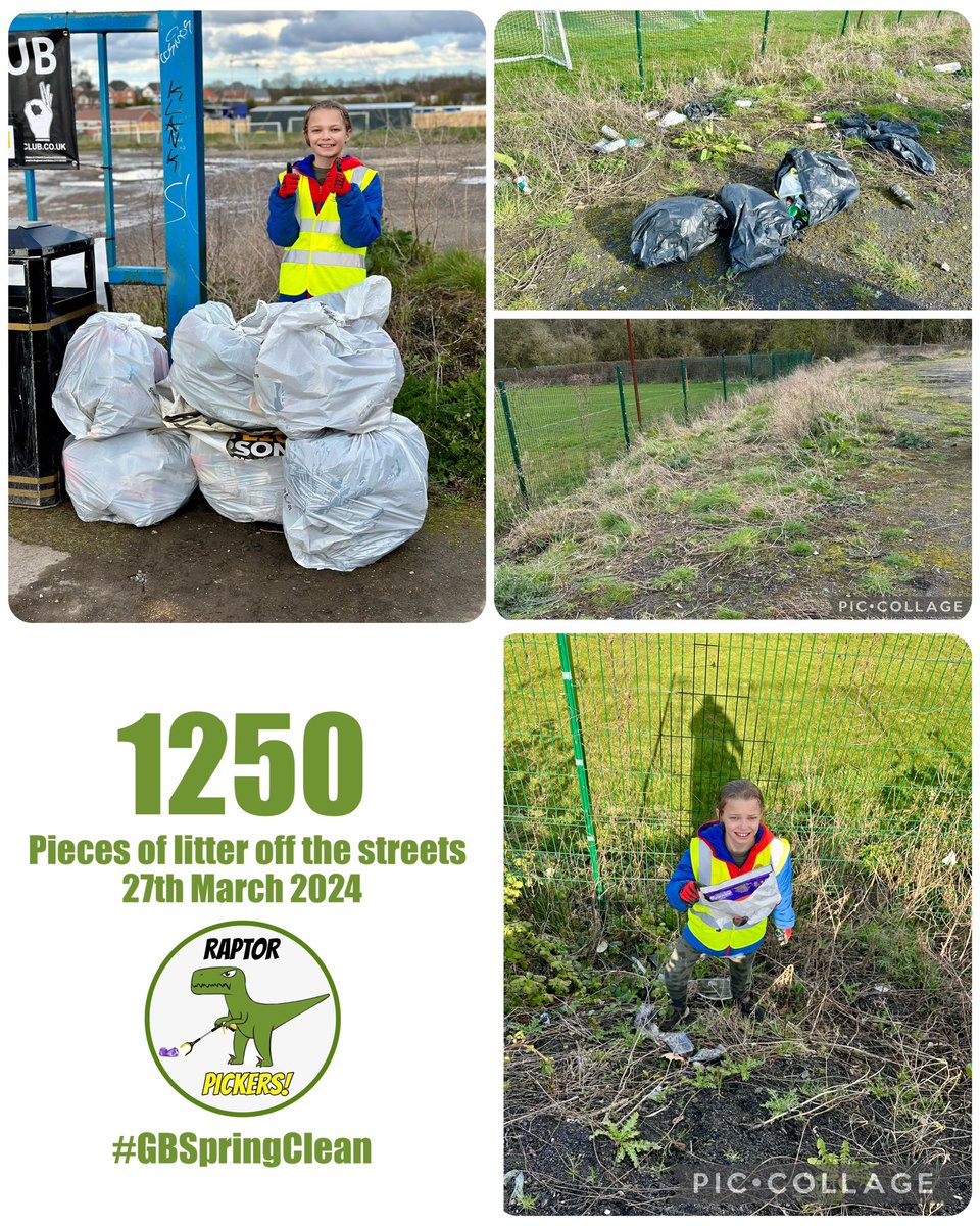 An unplanned litter pick today at @PonteCollsFC car park for Raptor George (only supposed to be picking up his sister 😳). 6 bags collected - that’s 1️⃣2️⃣5️⃣0️⃣ pieces of litter collected for @KeepBritainTidy #GBSpringClean 💚 #LitterHeroes #LitterPickMeUp #litterpicking