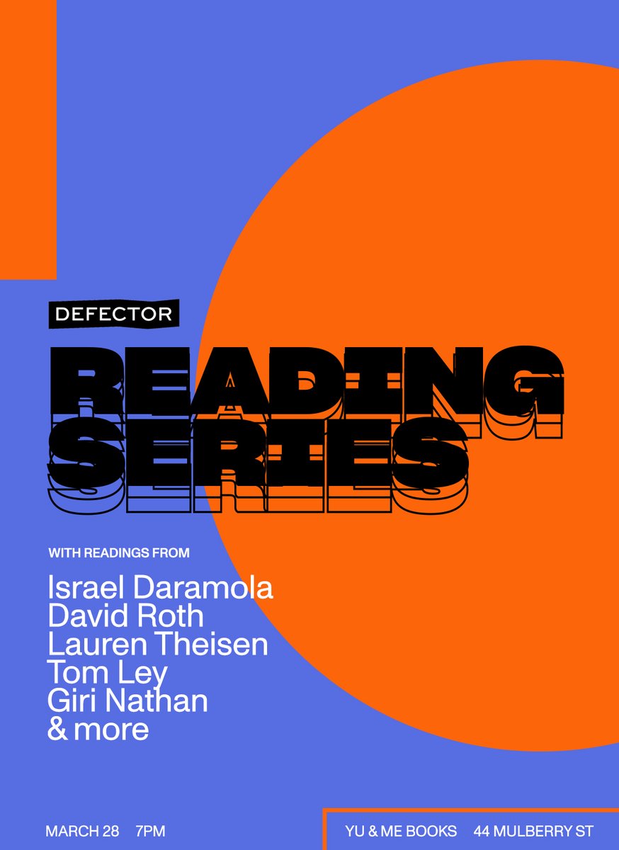 Come to Defector's reading tomorrow night at Yu And Me Books! Details here: yuandmebooks.com/events/defecto…