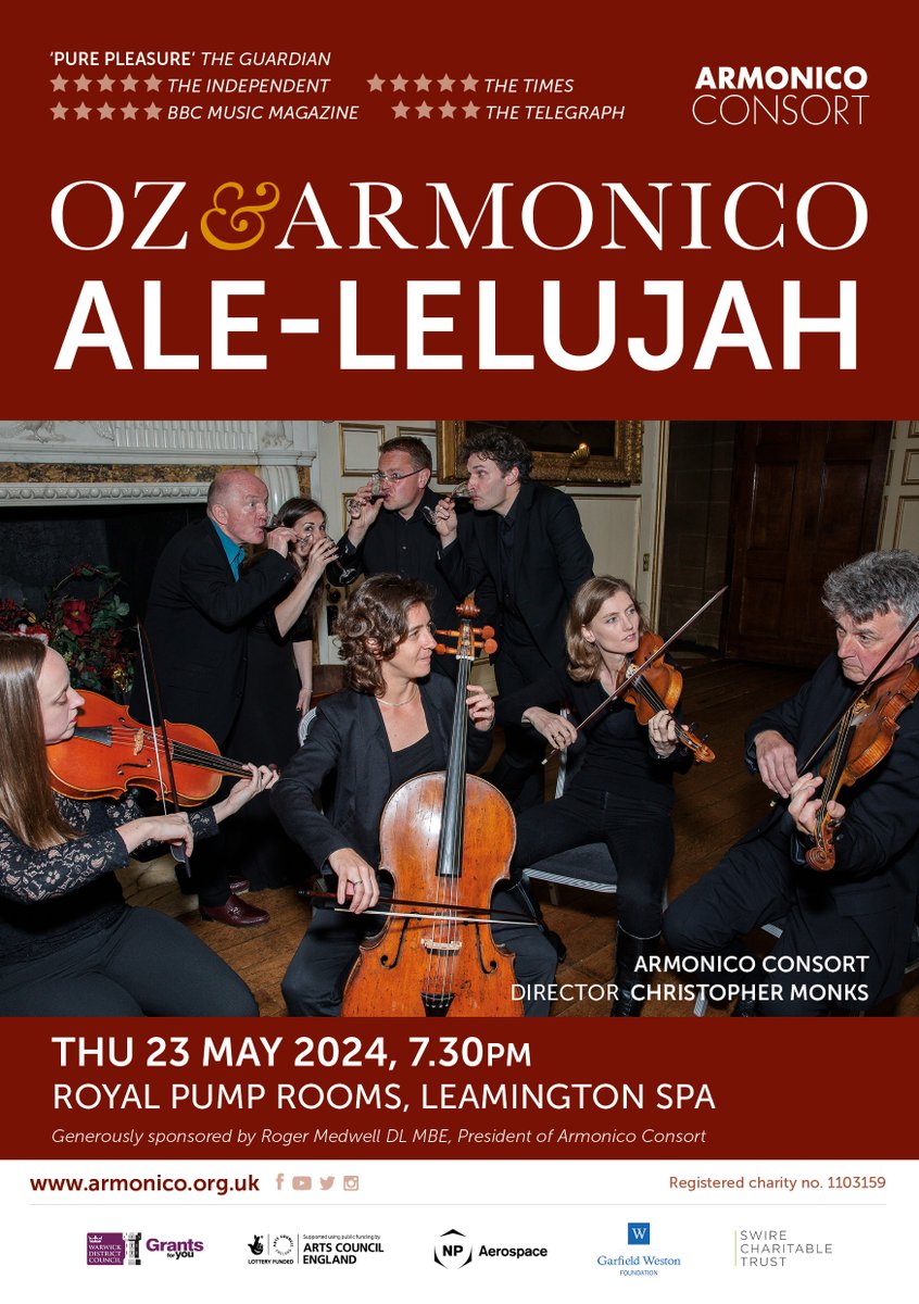 Join us for something fun on 23 May...Oz & Armonico are back by popular demand, we invite you to join Britain’s best-loved booze brain on a Quest for the Holy Ale! @ozclarke returns for another evening of music, mayhem, & mild malt liquor. Full info here: armonico.org.uk/whats-on/oz-an…