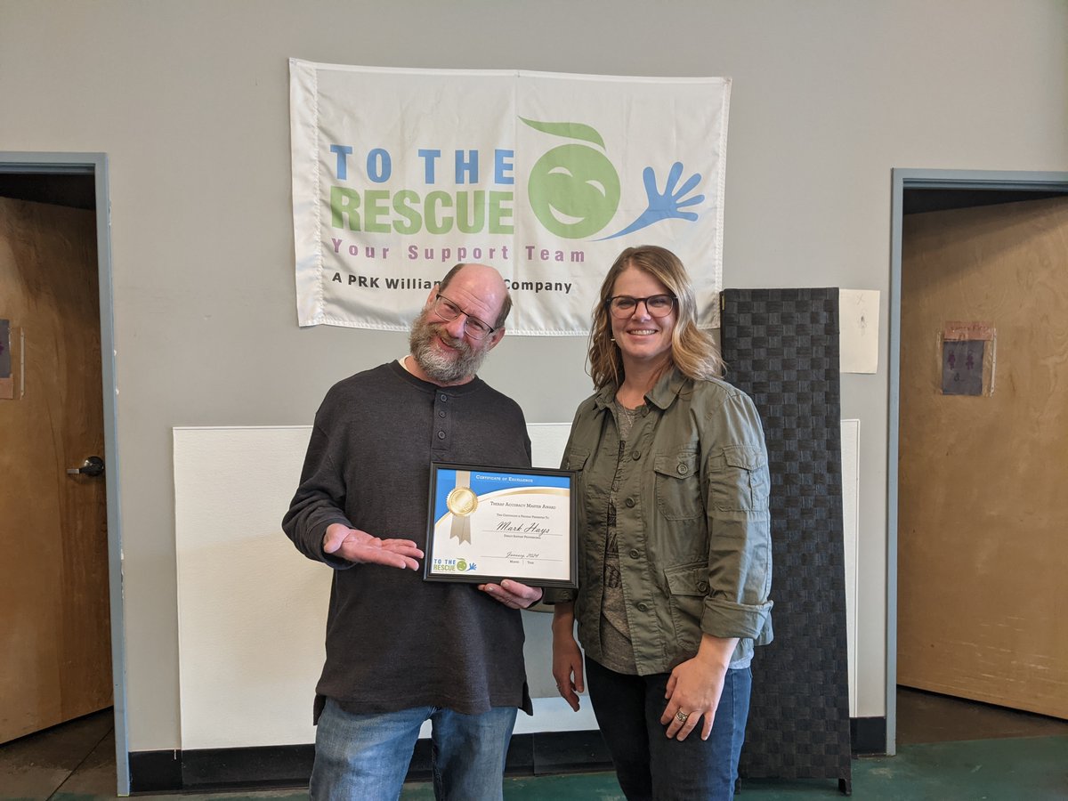 Congratulations, To The Rescue Direct Support Professional, Mark H., Therap Accuracy Award recipient for January, 2024!

Therap is the electronic recording system used by To The Rescue. We appreciate Mark's dedication, hard work, and consistent attention to detail!

#totherescue