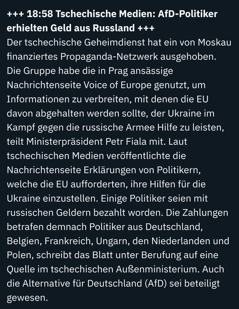 #AFD #AfDVerbotjetzt 
Heute Auf NTV zu lesen. AFD Politiker namen Geld vom Kreml. Ich bezeichne dies als Hochverrat am deutschen Volk und all seinen Werten. Das muss jetzt Konsequenzen haben!