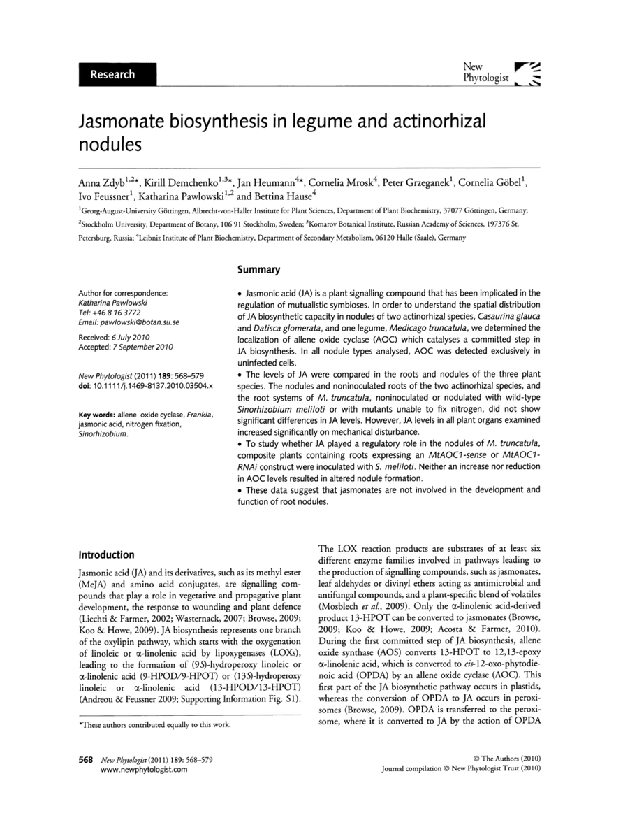 Jasmonate biosynthesis in legume and actinorhizal nodules eurekamag.com/research/054/0…