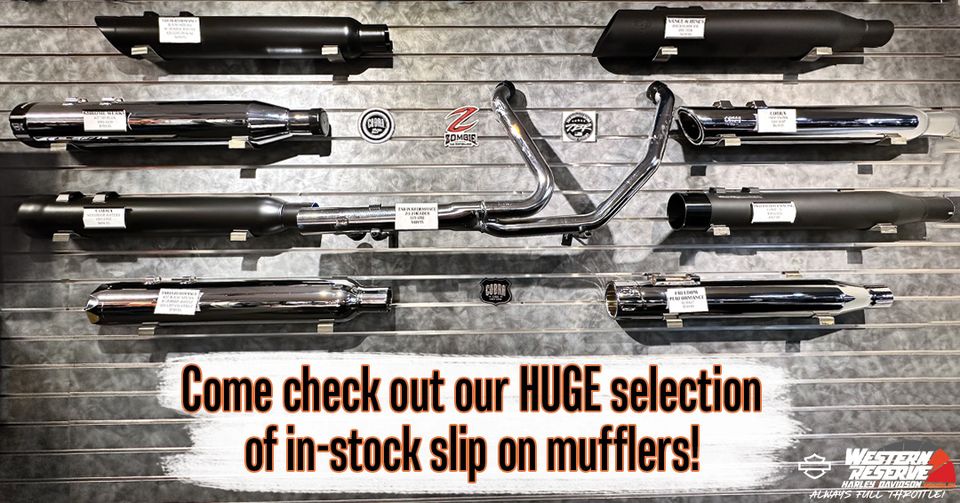 WRHD's tweet image. Stop by our Parts department to check out our HUGE selection of in-stock slip on mufflers with a variety of finishes!