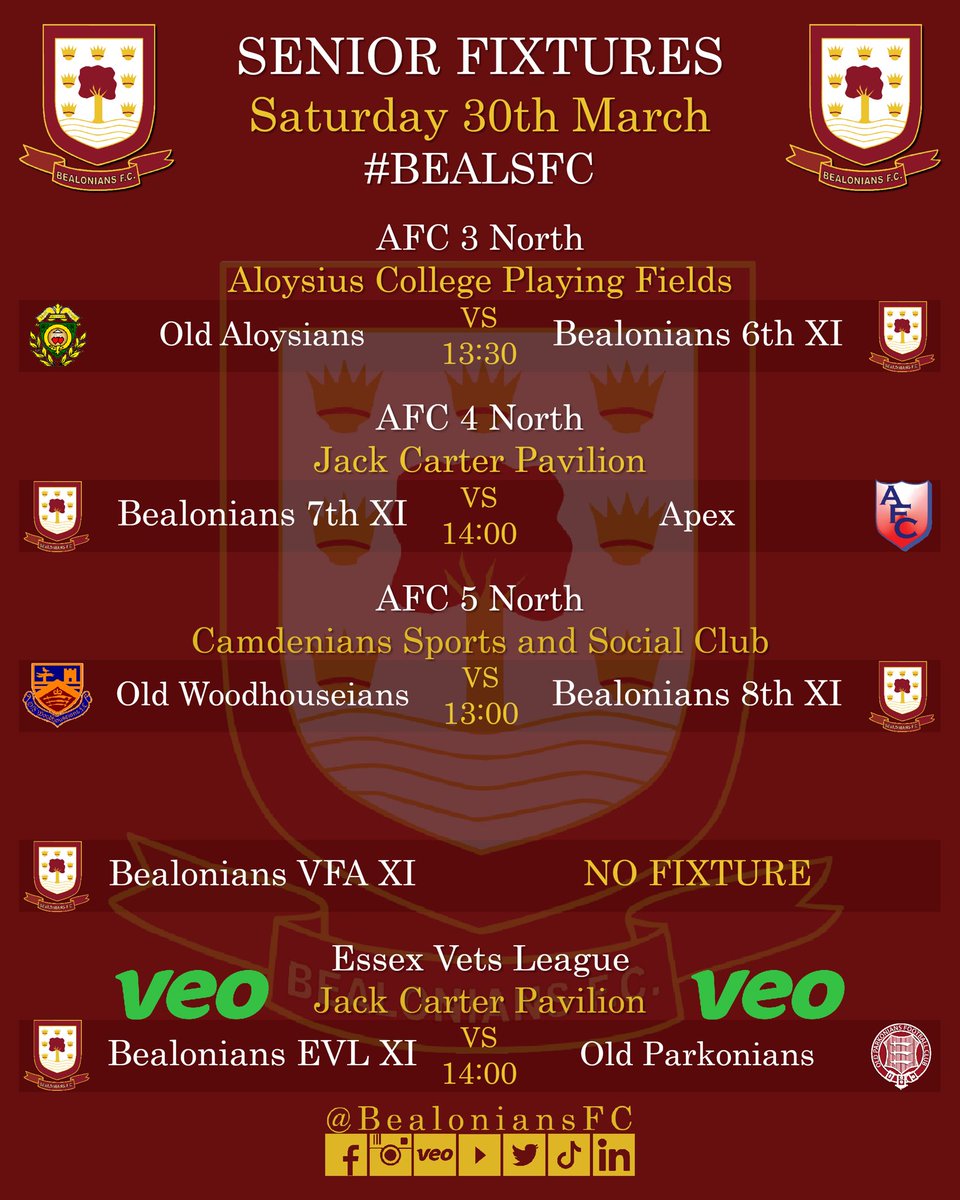Game Week 30 sees no fixtures for our 3s and VFA teams so just the 8/10 games this weekend. Good luck to all ⚽️⚽️⚽️⚽️ - #BealsFC #Grassrootsfootball #Football #Footballforall #Weonlydopositive #Essex #London #getinvolved #morethanjustafootballclub
