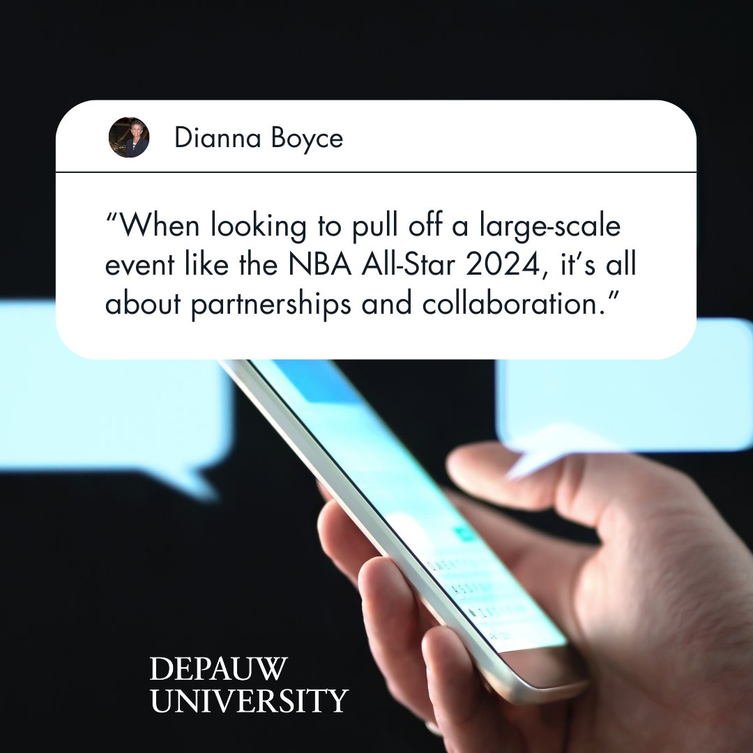 DePauwU's tweet photo. Curious about the teamwork and coordination needed for a successful NBA All-Star event? 
Join us as Dianna Boyce reveals all! 🏀 

#Teamwork #EventCoordination

You can find show notes and more information by clicking here: https://t.co/VZi9PkdQqw https://t.co/R8lvJLFOsN