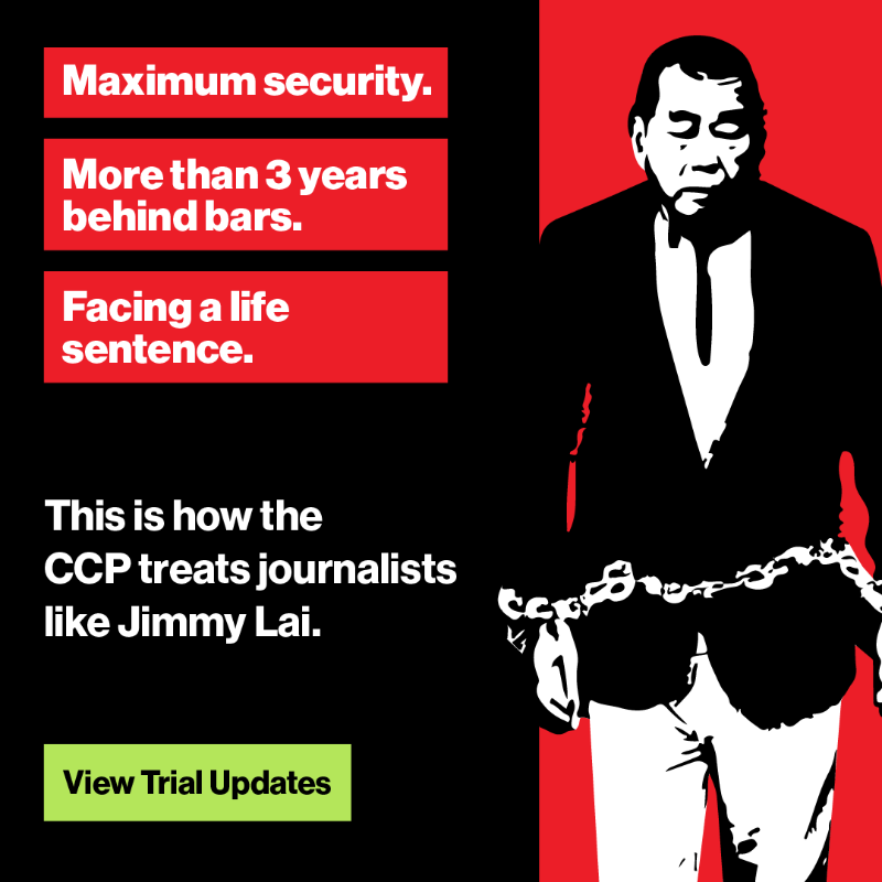 SupportJimmyLai's tweet photo. If printing the truth is a crime, pro-democracy advocate Jimmy Lai is a guilty man.

At least, that’s the way the CCP sees it. Jailed for 3.5 years, Jimmy Lai now enters month 4 of a repeatedly delayed trial.