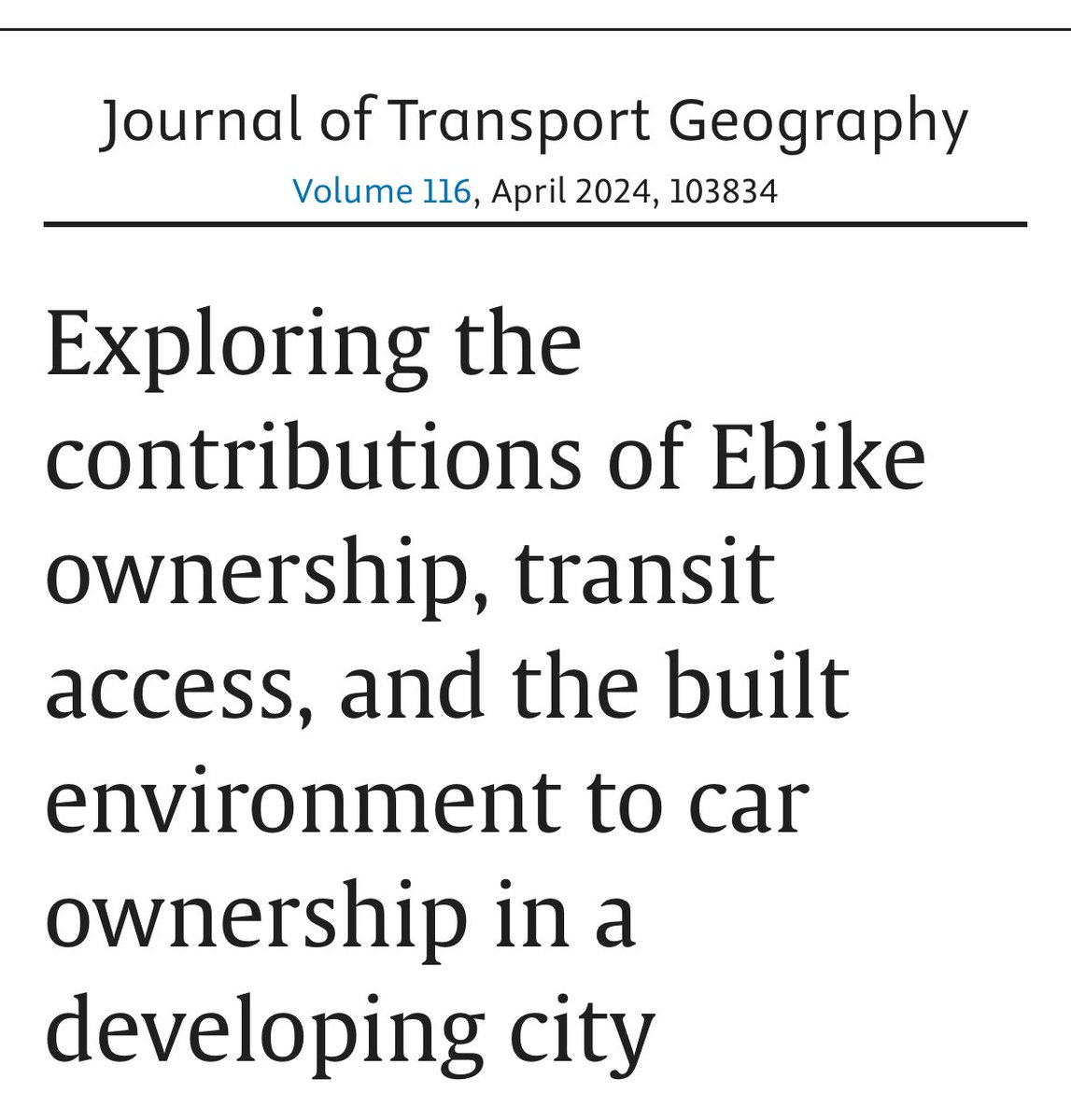 STUDY: “The findings suggest that E-Bikes not only serve as a crucial alternative to cars but also complement limited transit services.” Via <a href="/sciencedirect/">Elsevier | ScienceDirect</a> #EBikes sciencedirect.com/science/articl…