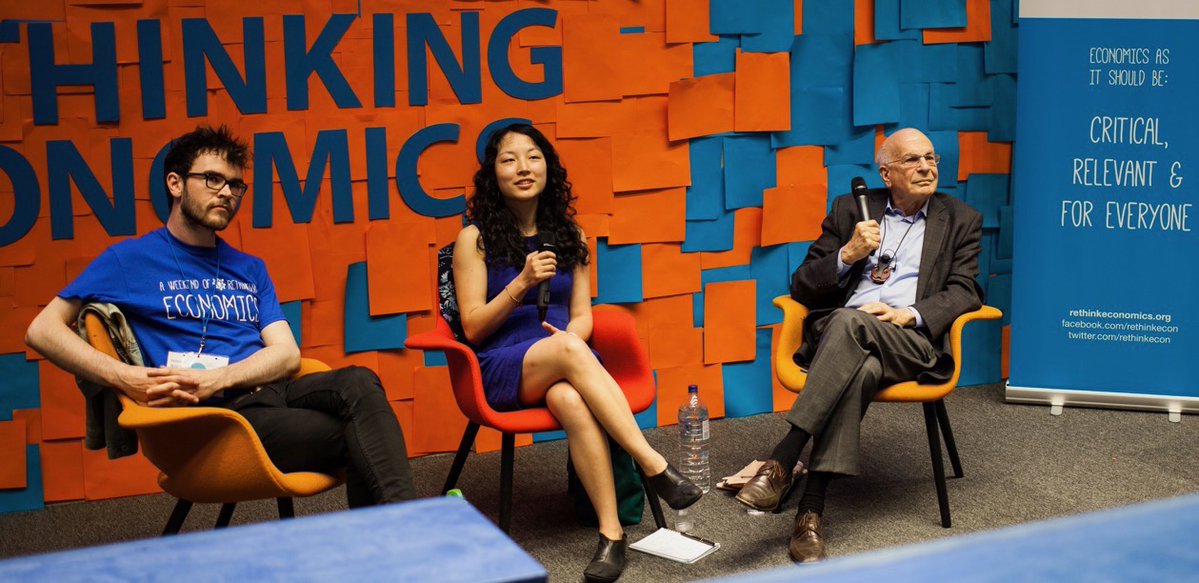 RIP, Daniel Kahneman. Thank you for introducing challenging ideas to economics and psychology, and for being so willing to share your time with us students. (Photo from <a href="/rethinkecon/">Rethinking Economics</a> annual conference, 2015)