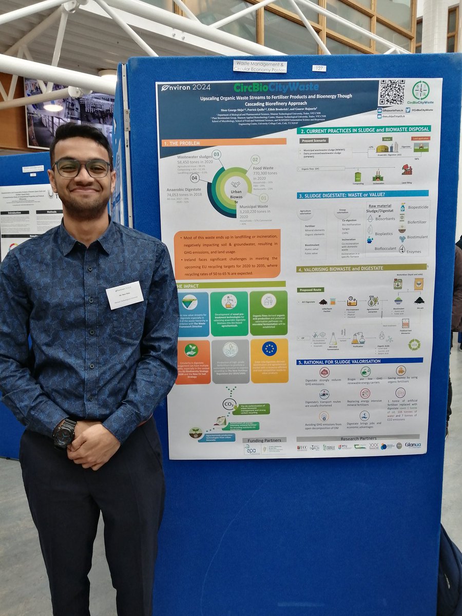 Congrats to Shon Shiju on winning the Best Organic Waste Presentation @ESAI_Environ #environ2024. Well done to his supervisory team Patrick Quille @eilish38 & @GRajauria another great example of the excellent research work undertaken at @MTU_ie. Well done to all involved 👏👏👏