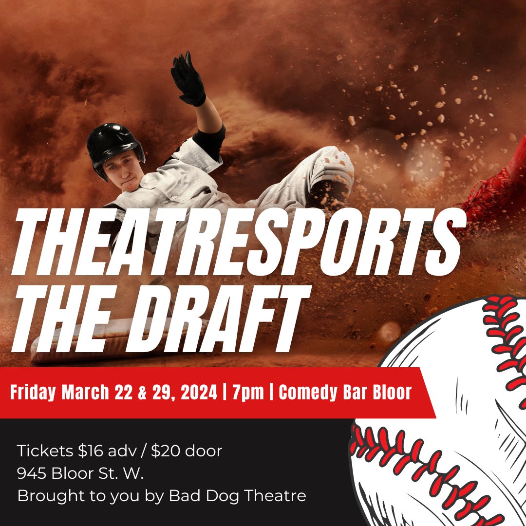 Join us on Friday, March 29 for THEATRESPORTS:THE DRAFT! 2 teams of up and comers pair with comedy icons as they battle head to head. YOU decide how the show goes and who wins! 🎟️ Get your tickets today: comedybar.ca/shows/theatres…