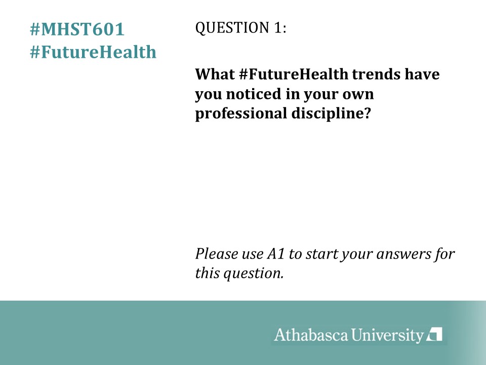 Q1: What #FutureHealth trends have you noticed in your own professional discipline? #MHST601