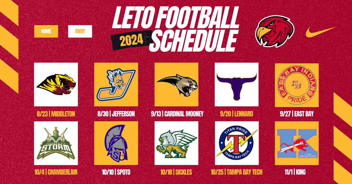 Lock it in. Your 2024 Leto Falcons Football Schedule‼️