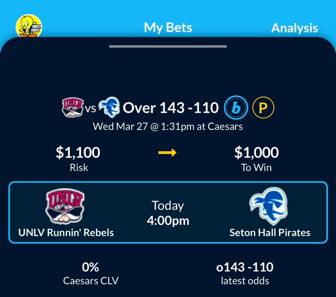 TweetyFades's tweet image. 5* #CBB (4:00PM)  

🏀UNLV/HALL Over 143 (-120)  

Good luck! 
#TweetyFades🐣