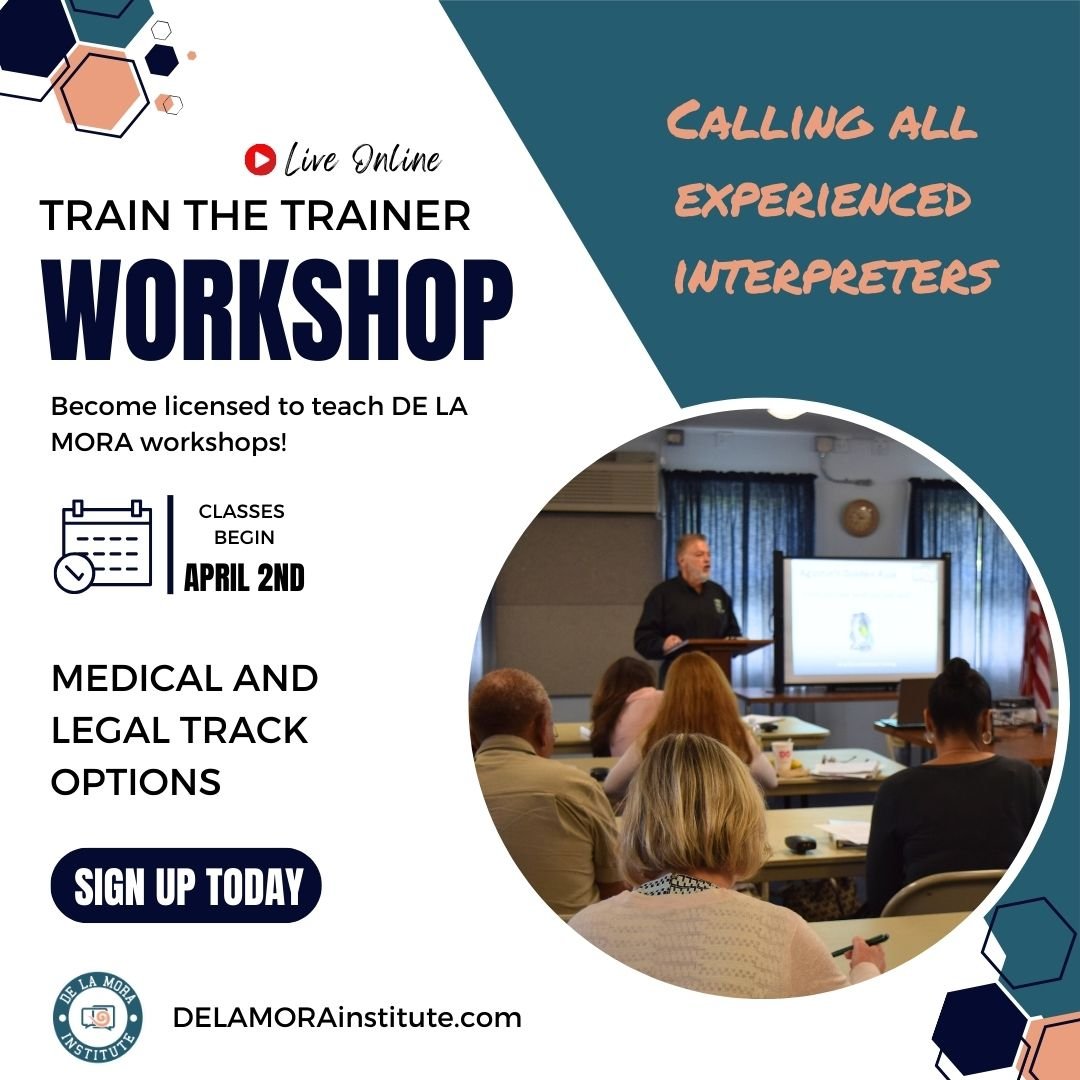 DLM_Institute's tweet image. Start your path to becoming a mentor. Less than one week left to register for our Train the Trainer Workshop! 

Follow the link in bio to sign up now. 🎓🔗

 #InterpreterCareers #InterpreterTraining #LanguageProfessional #LanguageCareers #MedicalInterpreter #CourtInterpreter