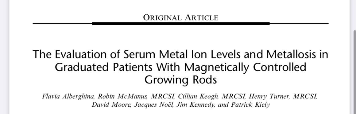 scolionetwork's tweet photo. 🚩 Magec rods recommended max implant time 2 years - 25 children >2yrs implant
@CHI_Ireland own research #Magec Rods.
🟥 23 of 24 patients had elevated serum metal ion levels.
🟥 local metal debris & foreign body reactions in all patients.
@DonnellyStephen aware of this. https://t.co/nyb3R2i7OS