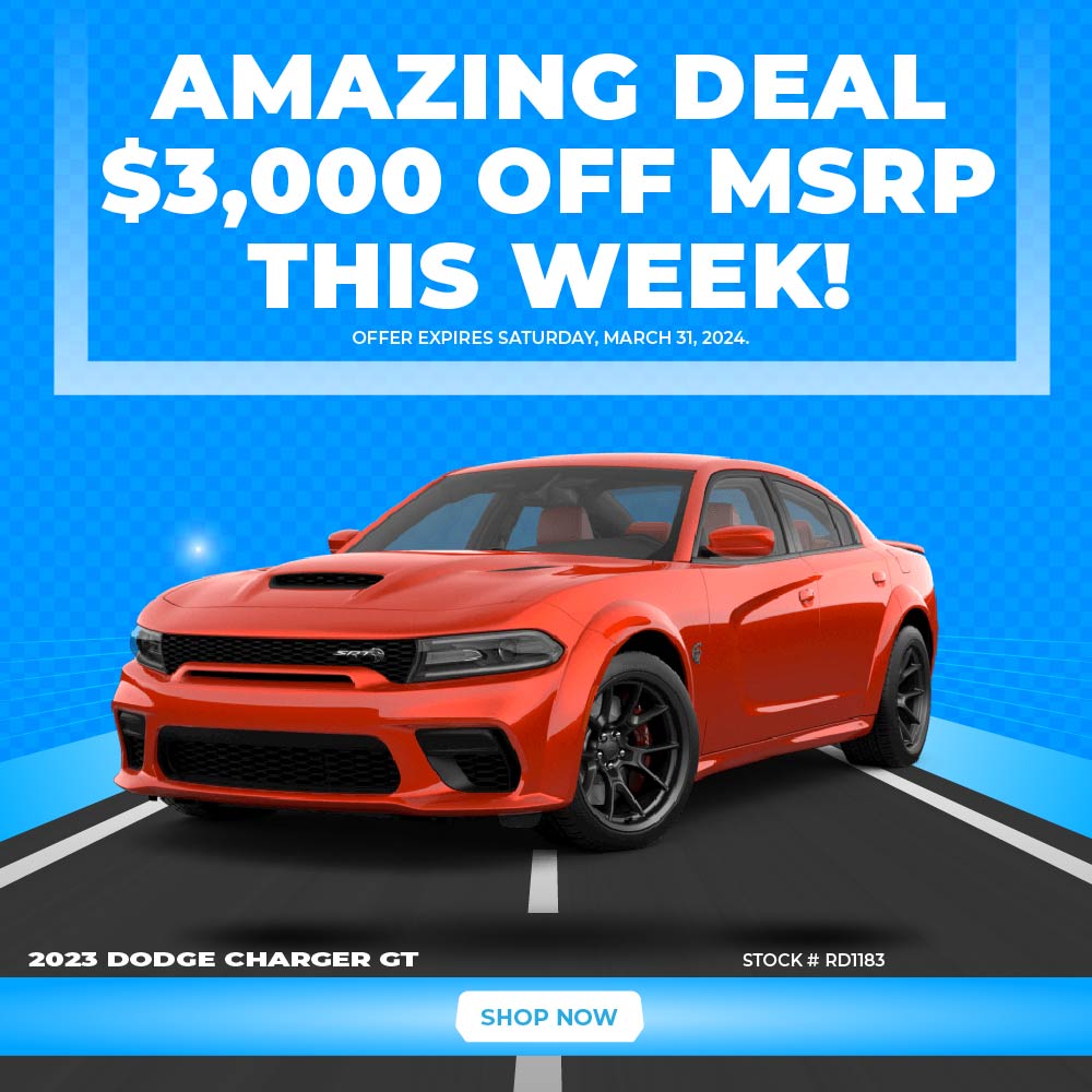 AMAZING DEAL! $3,000 OFF this 2023 Dodge Charger GT this week! Shop now!