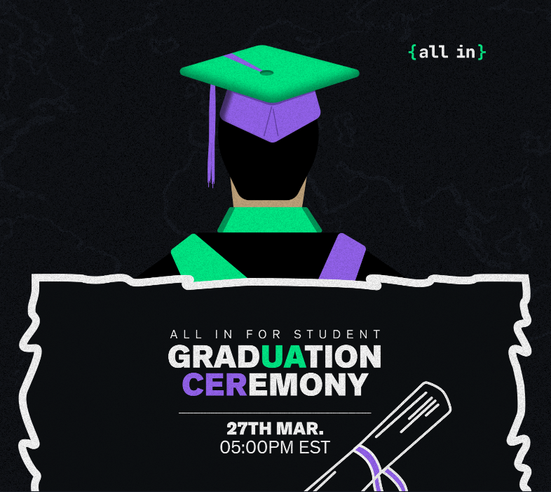🎓 The {all in} graduation event is happening NOW and you are invited! It would mean a lot to the students graduating for you to congratulate them on their hard work and contributions 🤜🤛 Join us here: gh.io/allingradu