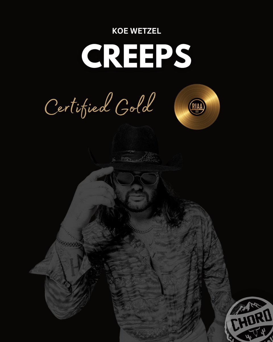 Country Chord (@countrychord) on Twitter photo “Creeps” by <a href="/KoeWetzel/">Koe Wetzel</a> has now sold 500,000 units, officially earning a gold certification from the RIAA as of March 27th. “Creeps” by <a href="/KoeWetzel/">Koe Wetzel</a> has now sold 500,000 units, officially earning a gold certification from the RIAA as of March 27th.