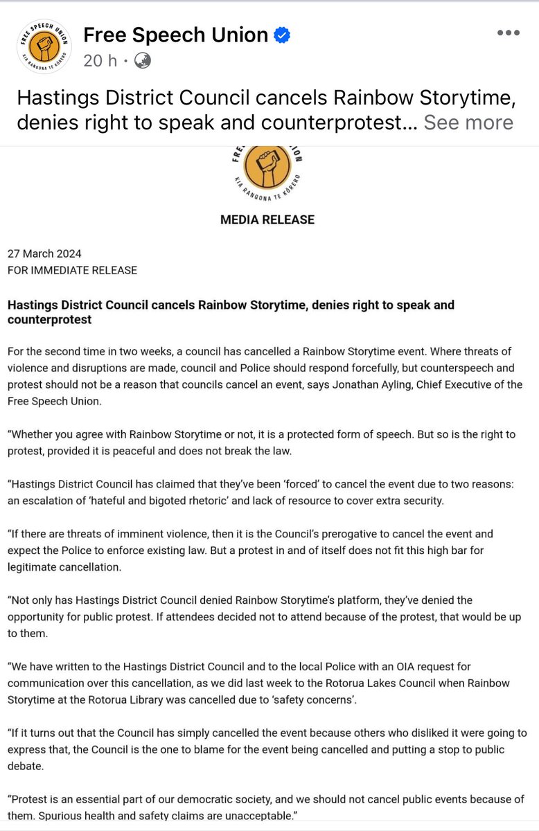Very interesting from the free speech union. I would like clarification if they believe grooming is free speech??? 

It seems rather convenient for these councils to cancel these events because of violence... (the only violence that I have seen recently has come from the 🏳️‍🌈