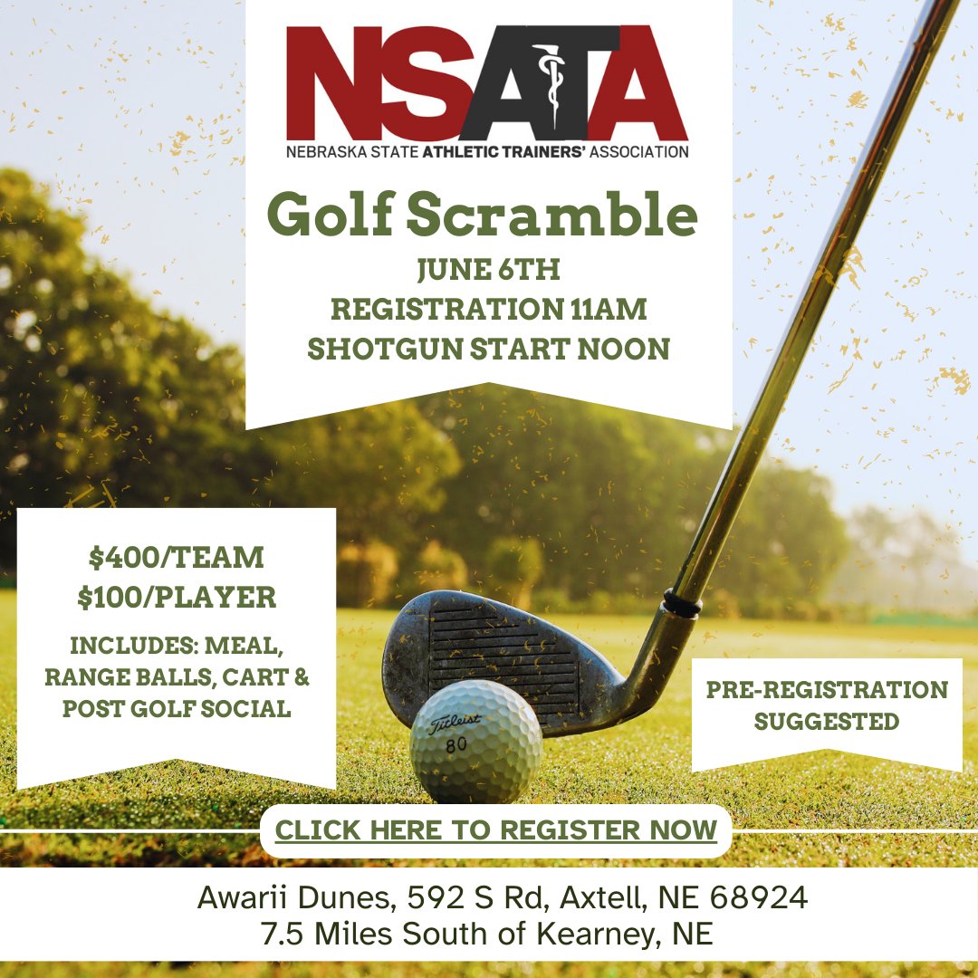 The NSATA Marketing and Sponsorship Committee is hosting a golf scramble on Thursday, June 6th, 2024. This tournament is a fundraiser for the organization. Click the link below to register your team! forms.gle/iSzTFCsfAYU6VT…