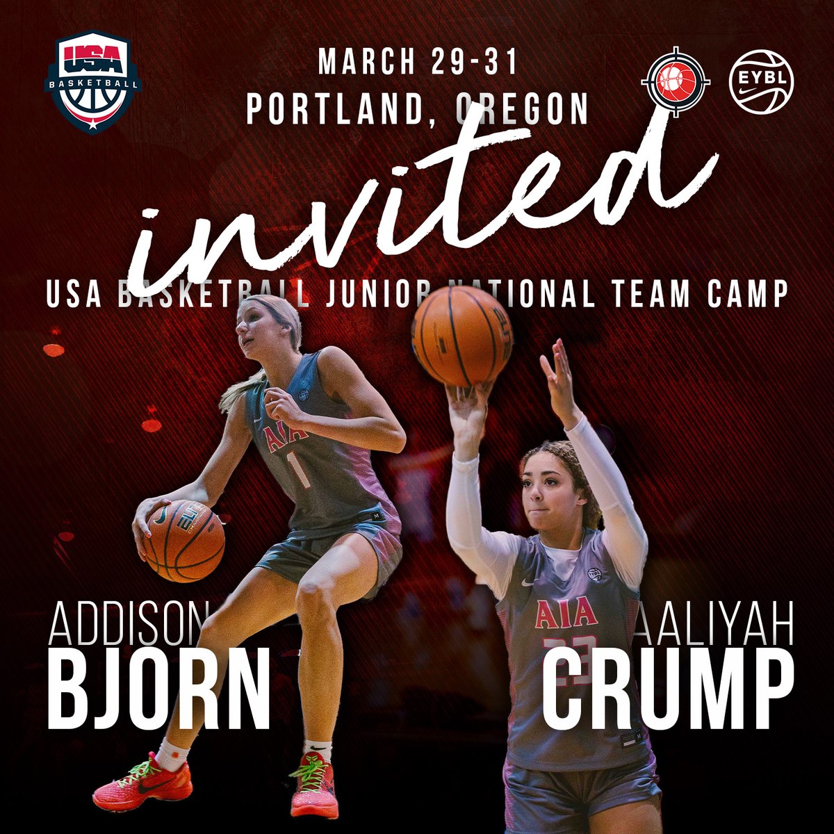𝘼𝙄𝘼 ➡️ 𝙐𝙎𝘼𝘽 🇺🇸🏀 Congrats to '26 Addison Bjorn and '25 Aaliyah Crump on being 2 of 38 players selected to attend the 2024 USA Basketball Women's Junior National Team minicamp‼️ #AttackFamily #ChampionshipCulture