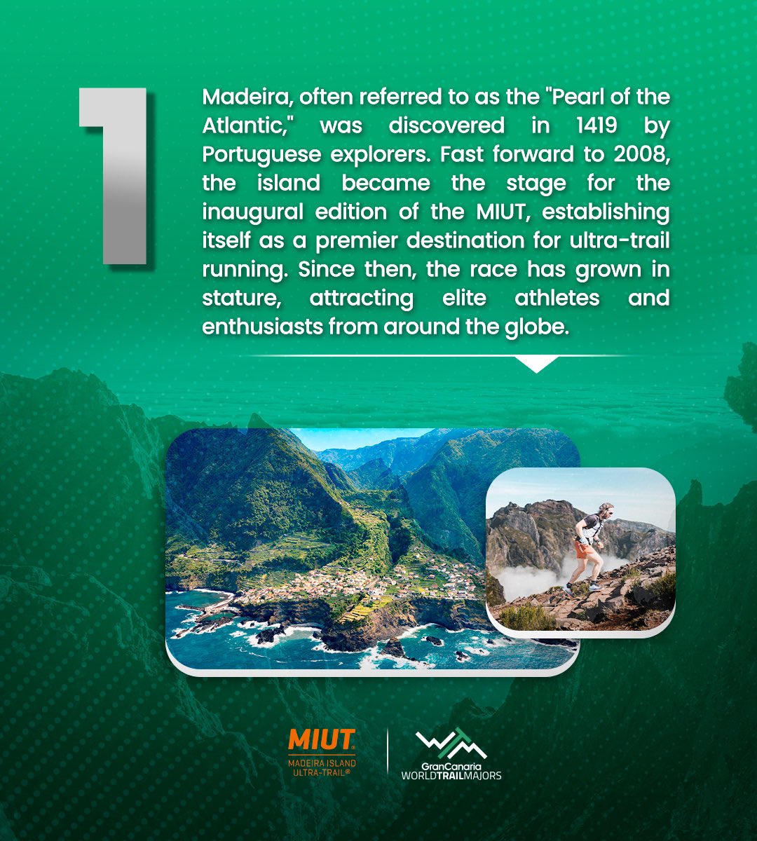 🏃‍♂️🌄 Discover 5 fascinating facts about <a href="/MIUTrail/">MIUT Madeira</a> that you might not know! 

Madeira, known as the "Pearl of the Atlantic" since its 1419 discovery, debuted MIUT in 2008, quickly becoming a premier ultra-trail event 🌍🏆.