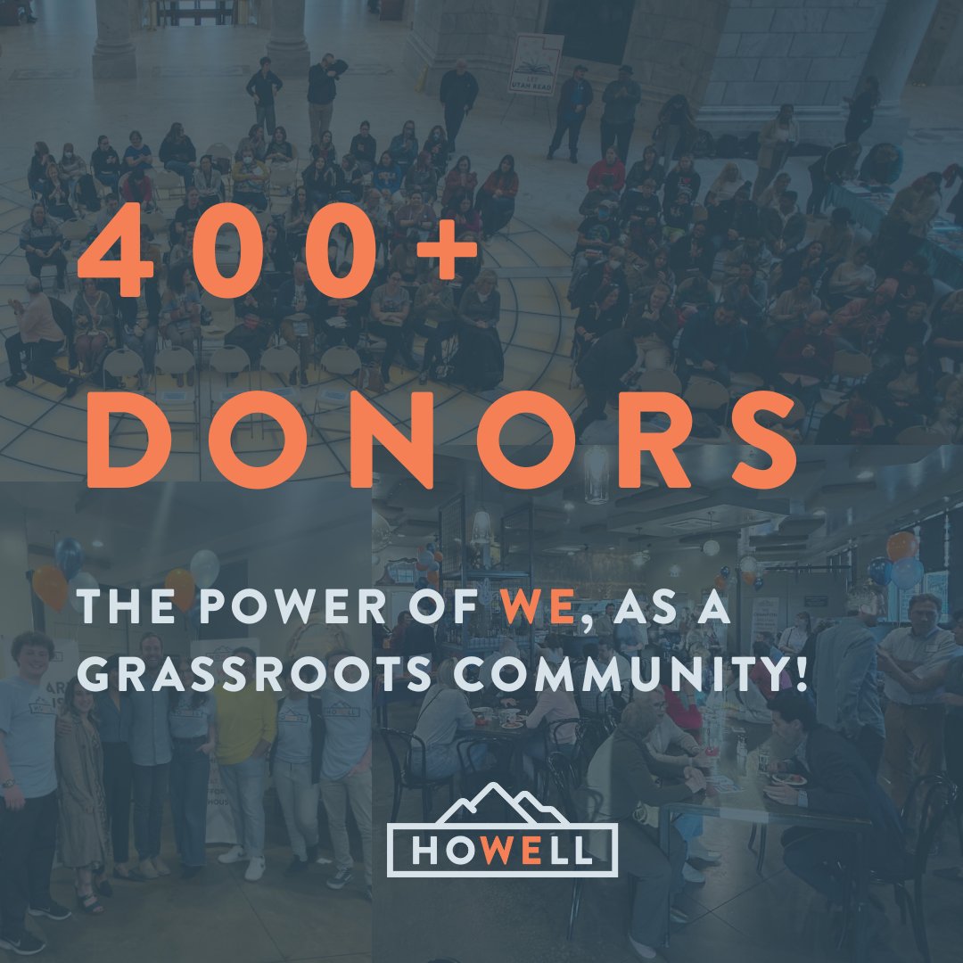 VoteHowellUT's tweet photo. I'm overwhelmed with gratitude as our grassroots campaign has now surpassed 412 donors! 👏👏   This campaign is not about me, it’s about WE — WE as a community, WE as a district, WE as a people that want to see real change. If you haven't yet, I invite you to join Team Howell! https://t.co/xnjofaDbtU