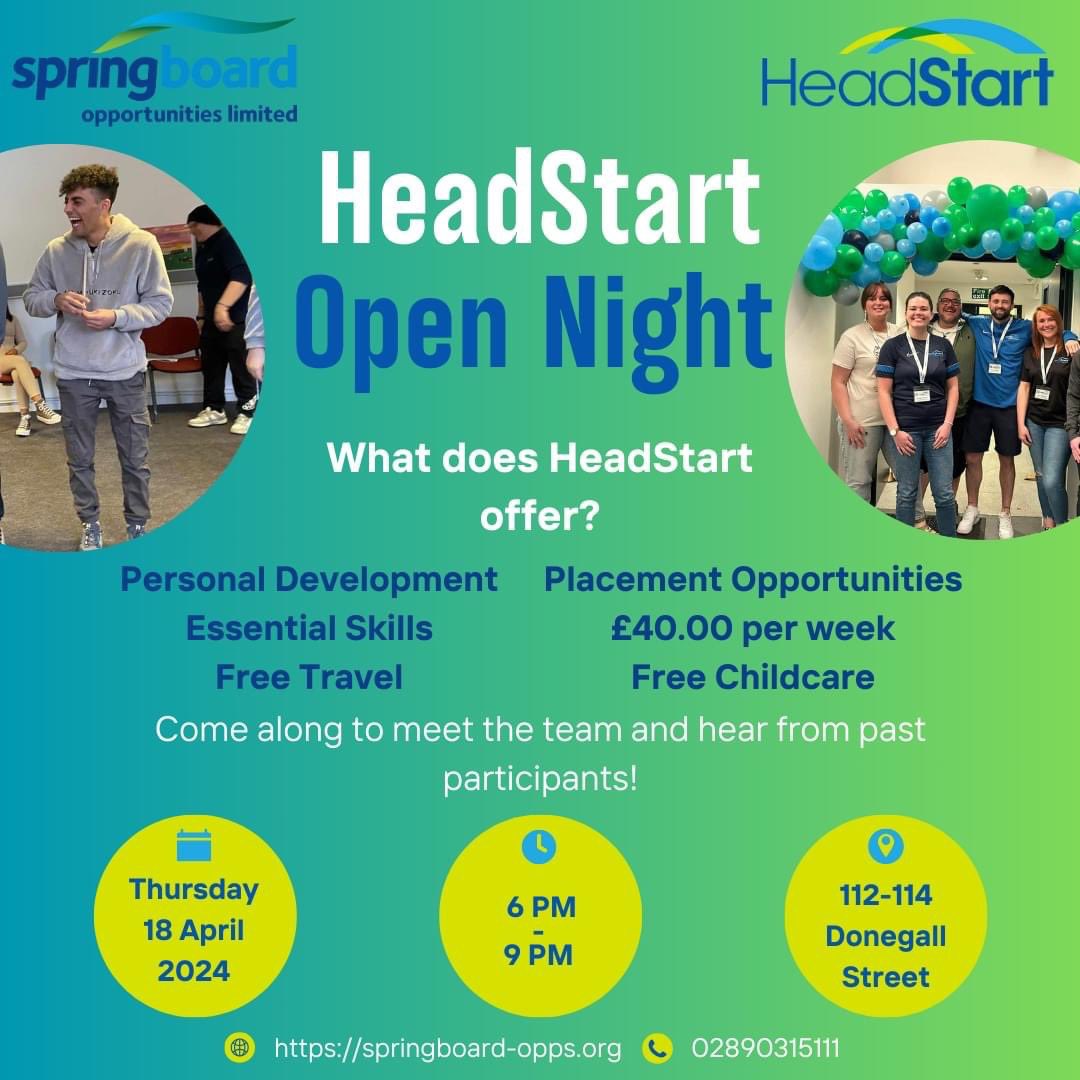 📣 Save the Date! 📣 𝐇𝐞𝐚𝐝𝐒𝐭𝐚𝐫𝐭 𝐎𝐩𝐞𝐧 𝐍𝐢𝐠𝐡𝐭! Join us for an Open Night on 𝟏𝟖𝐭𝐡 𝐀𝐩𝐫𝐢𝐥 𝐟𝐫𝐨𝐦 𝟔𝐩𝐦 𝐭𝐨 𝟗𝐩𝐦 at our Springboard Offices We look forward to seeing you there! 🌟 #HeadStartOpenNight #Springboard #Education #Training