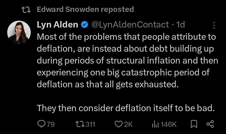 So here's the thing... @snowden reposting @LynAldenContact on a thread about debt-building leading to deflationary busts wasn't in anyone's book.