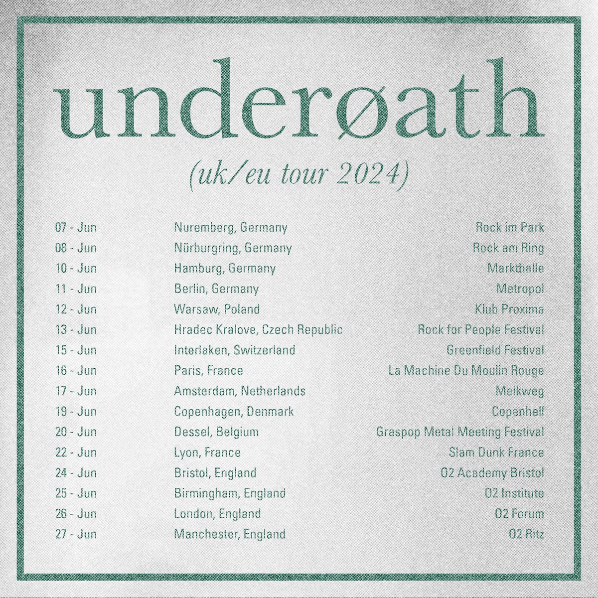 UK & EU - tickets are on sale NOW for our 2024 Tour! Let’s rock. 🎟: underoath777.com