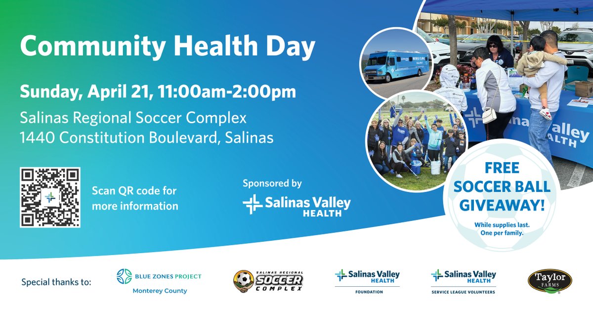 Our Community Health Day is open to all. Come find out about the services and resources our Cancer Resource Center provides. Our Mobile Clinic will also be onsite providing free medical services. SalinasValleyHealth.com/communityevent