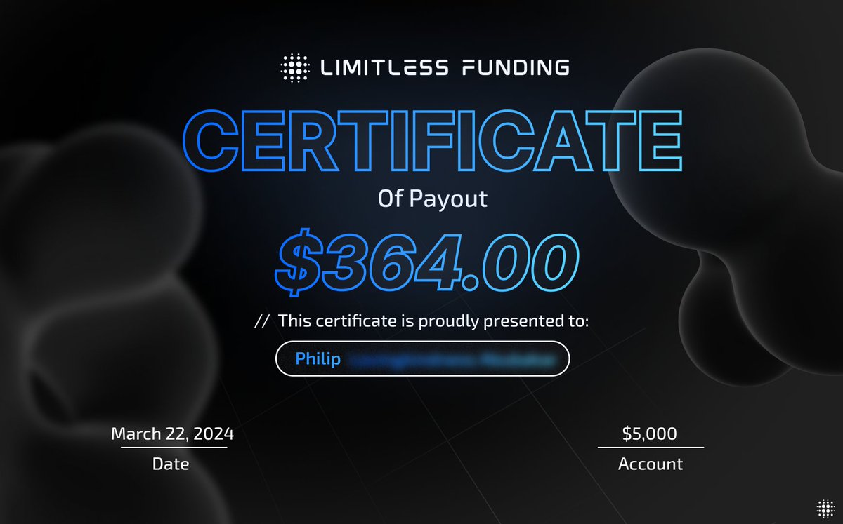 // Another One

Recently, our funded trader achieved an impressive 7.5% payout relative to their account size in just two weeks of trading on a live funded account.

Congratulations to Phillip on his recent payout! 🎉 We look forward to working with you and wish you many more!