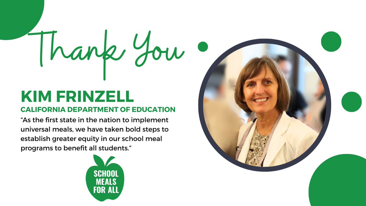 Thank you Kim Frinzell @CADeptEd for your leadership and commitment to California's children! We applaud you! #NationalNutritionMonth #SchoolMeals4All #CABudget #CALeg