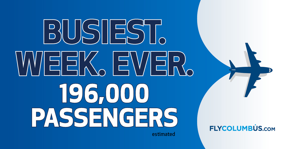 Did you fly through Columbus March 18-24?! You're part of history! ✈️ An estimated 196,000 passengers soared through CMH and LCK last week, setting a new all-time high. Read the full article: flycolumbus.com/columbus-break…