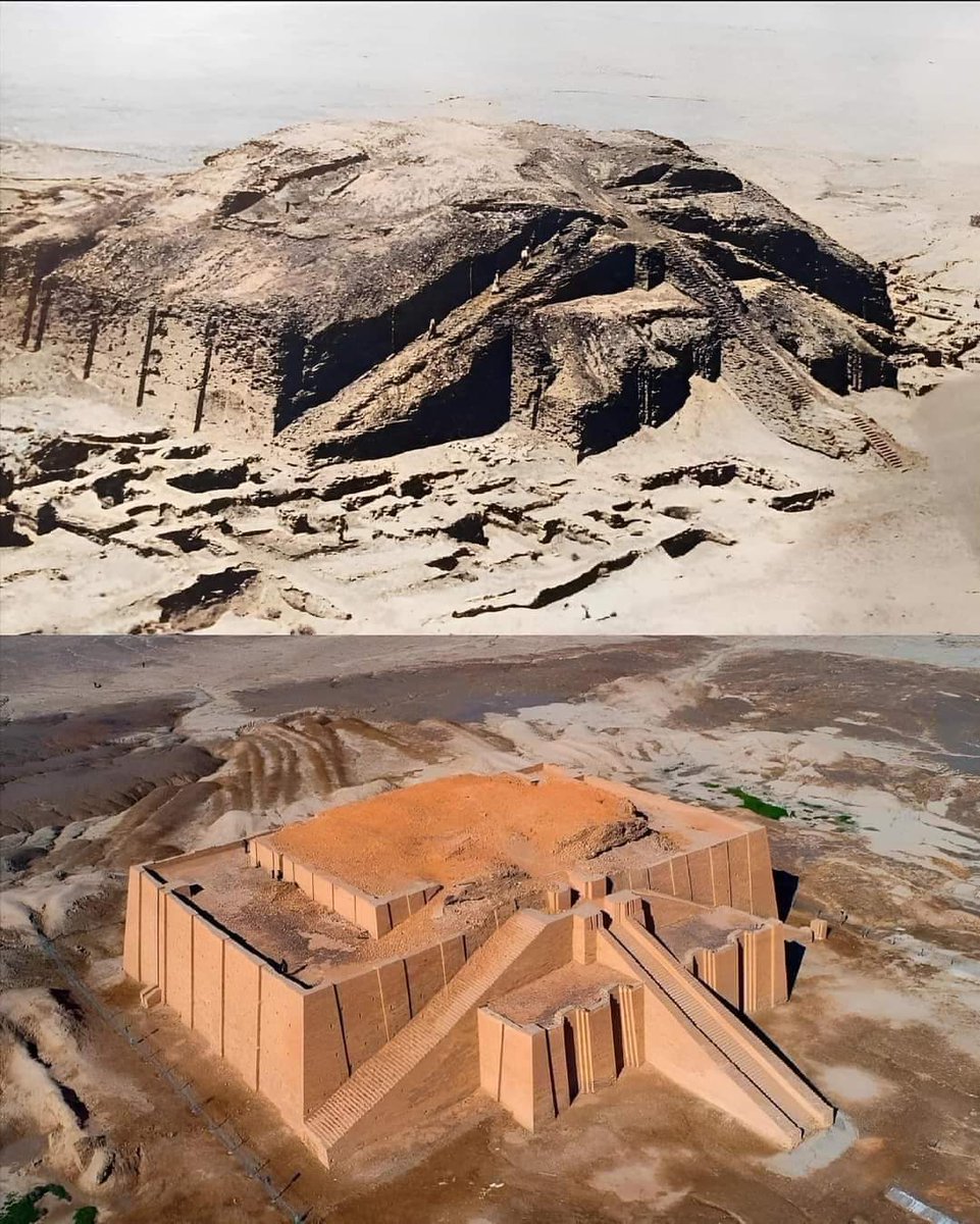 Ziggurat of Ur - Mesopotamia, Iraq, 6000 years old - The picture shows before and after the discovery of the 'Ziggurat of Ur', the stronghold of the Sumerian civilization in Mesopotamia. The first ziggurat in history was built by the founder of the first legal laws in history,…