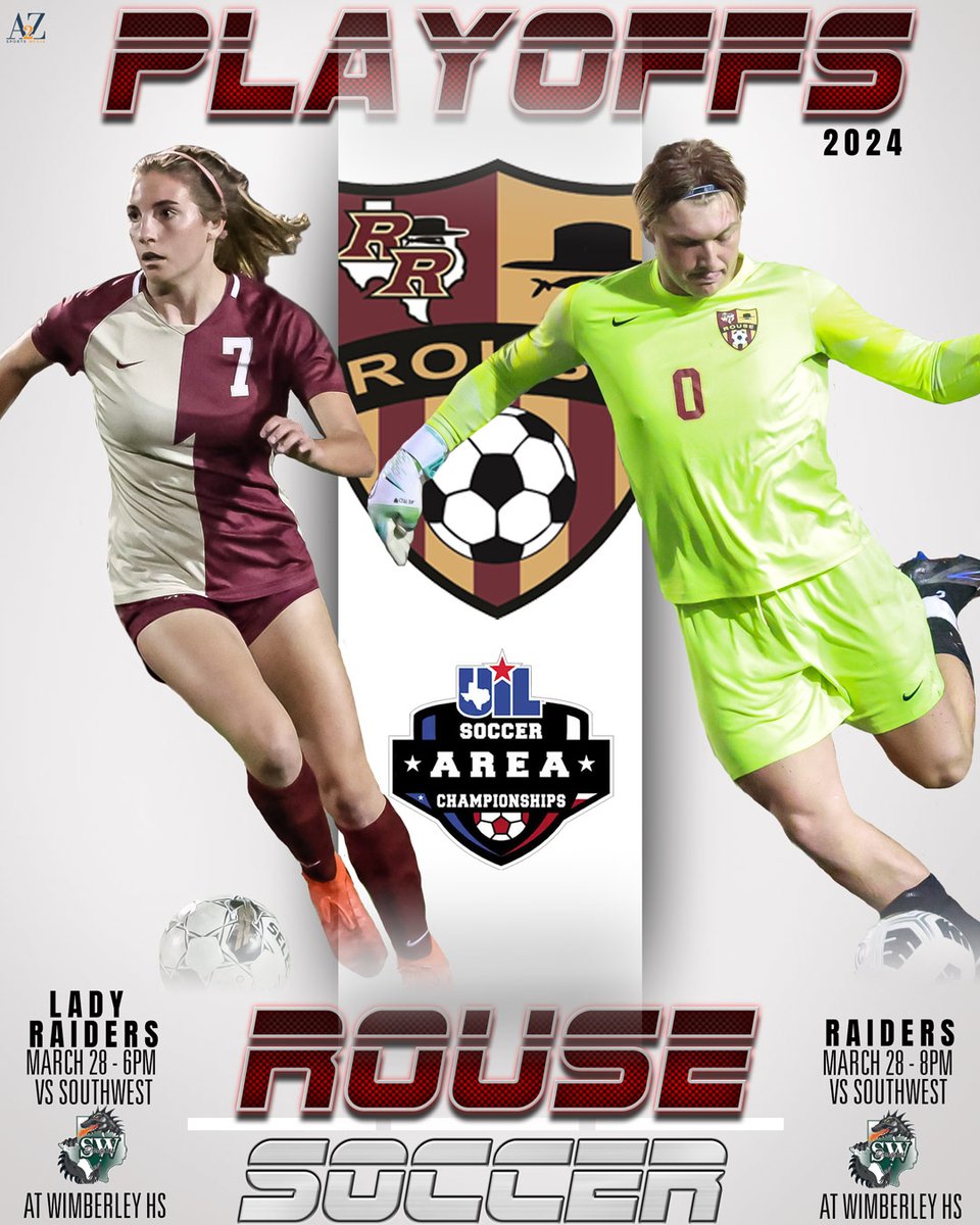 @RouseGirls & @RouseSoccer make the trip south for the Area Championship tomorrow at Wimberley HS. Round 2 here come the Raiders! @ElrodCoach @DKnight111 @RouseScrBooster