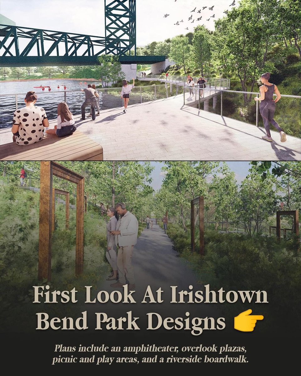 See how Irishtown Bend is being reenvisioned! 

Once a historic riverside slope, soon to be a bustling hub with an amphitheater and boardwalk, symbolizing the blend of Cleveland’s past and 
progress 🌳