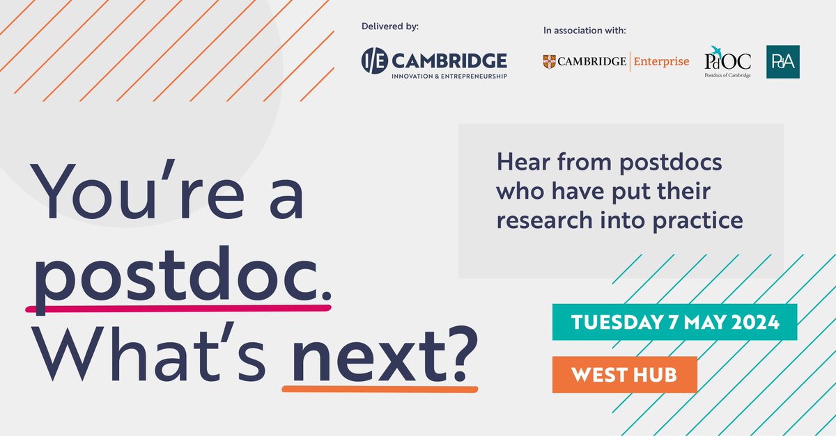 You’re a Postdoc. What’s next? Want to have an impact beyond publishing? Curious about career options outside of academia? Interested in a legit ‘side-hustle’ as you further your research? Then this event is for you! eventbrite.co.uk/e/youre-a-post… @UCamEnterprise @postdocacademy