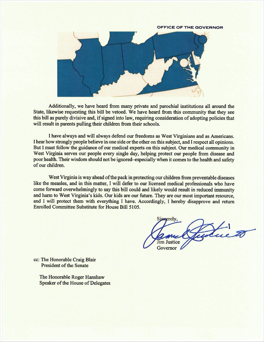 WV Senate Clerk (@wvsenclerk) on Twitter photo The <a href="/WVGovernor/">Governor Patrick Morrisey</a> has vetoed HB 5105, To eliminate the vaccine requirements for public virtual schools. View the Governor's actions on all 2024 Regular Session bills here: t.ly/S2gcC. The <a href="/WVGovernor/">Governor Patrick Morrisey</a> has vetoed HB 5105, To eliminate the vaccine requirements for public virtual schools. View the Governor's actions on all 2024 Regular Session bills here: t.ly/S2gcC.