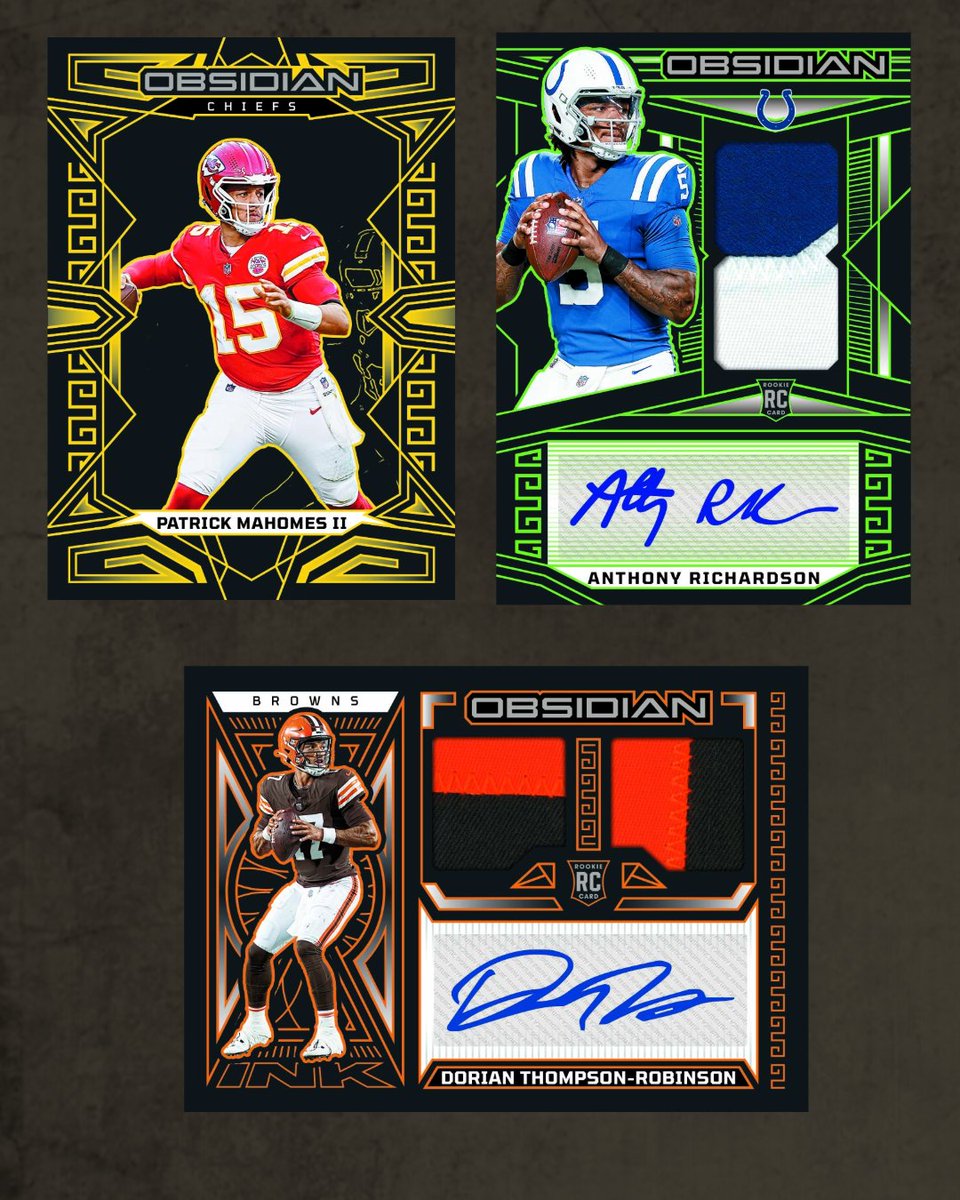 #PaniniObsidian NFL Hobby is available now! Shop here: bit.ly/3ITFmNM Chase Rookie Jersey Autographs and Obsidian’s SSPs such as Black Color Blast, Vitreous and Volcanix. #WhoDoYouCollect