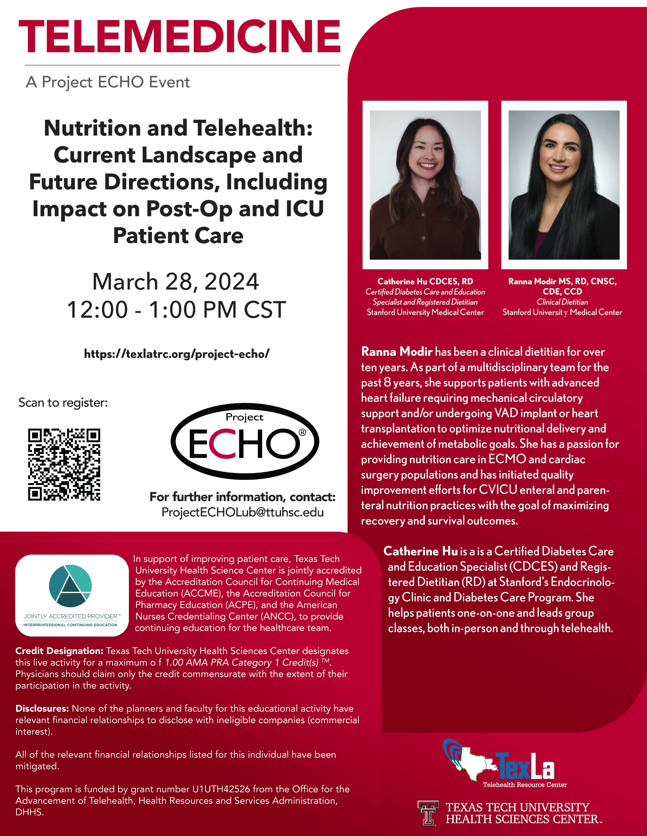 Let's talk about Nutrition in the ICU ! Tomorrow over Zoom with free CME @SCCM_Surgery @TTUHSC @TTUHSCSurgery @ttuhscmed @ATompeck @nielsmd @dakuhls @KericNatasha Register here: texlatrc.org/project-echo-r…