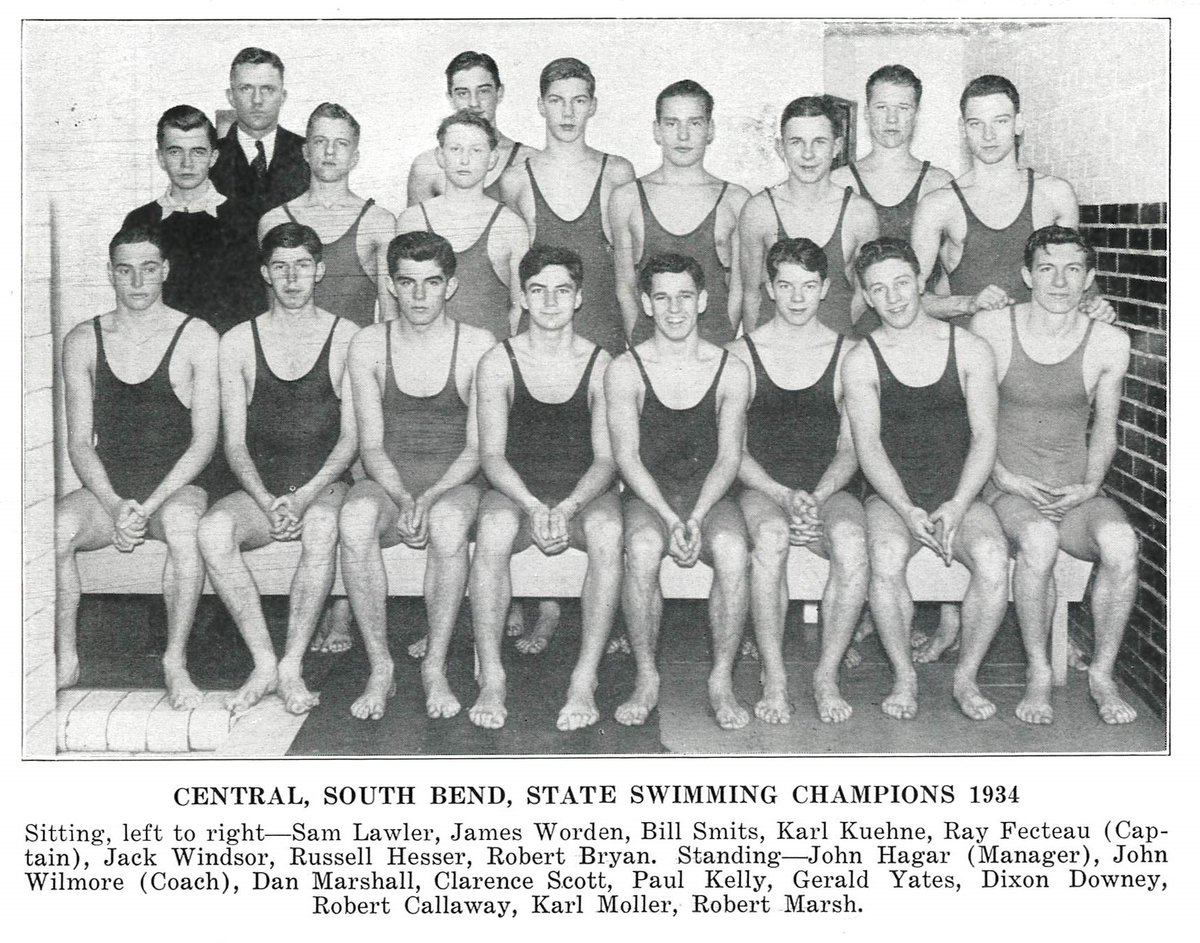 90 Years Ago Today (March 31, 1934)... The South Bend Central Bears were honored as #IHSAA Boys Swimming State Champions! 🏆🏊‍♂️🔥🔵🟠 @SouthBendCSC