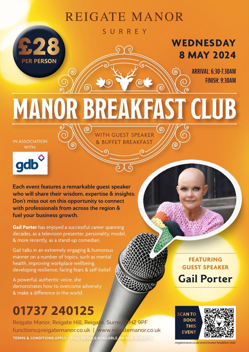 Reigate Manor (@reigatemanor) on Twitter photo Business Networking morning at Reigate Manor with guest speaker @Gailporter 
reigatemanor.co.uk/event/manor-br… Business Networking morning at Reigate Manor with guest speaker @Gailporter 
reigatemanor.co.uk/event/manor-br…