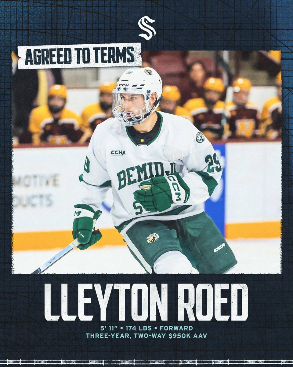 WELCOME ABOARD, LLEYTON! 🦑

The #SeaKraken have agreed to terms with forward Lleyton Roed to a three-year, entry-level contract ($950k AAV).