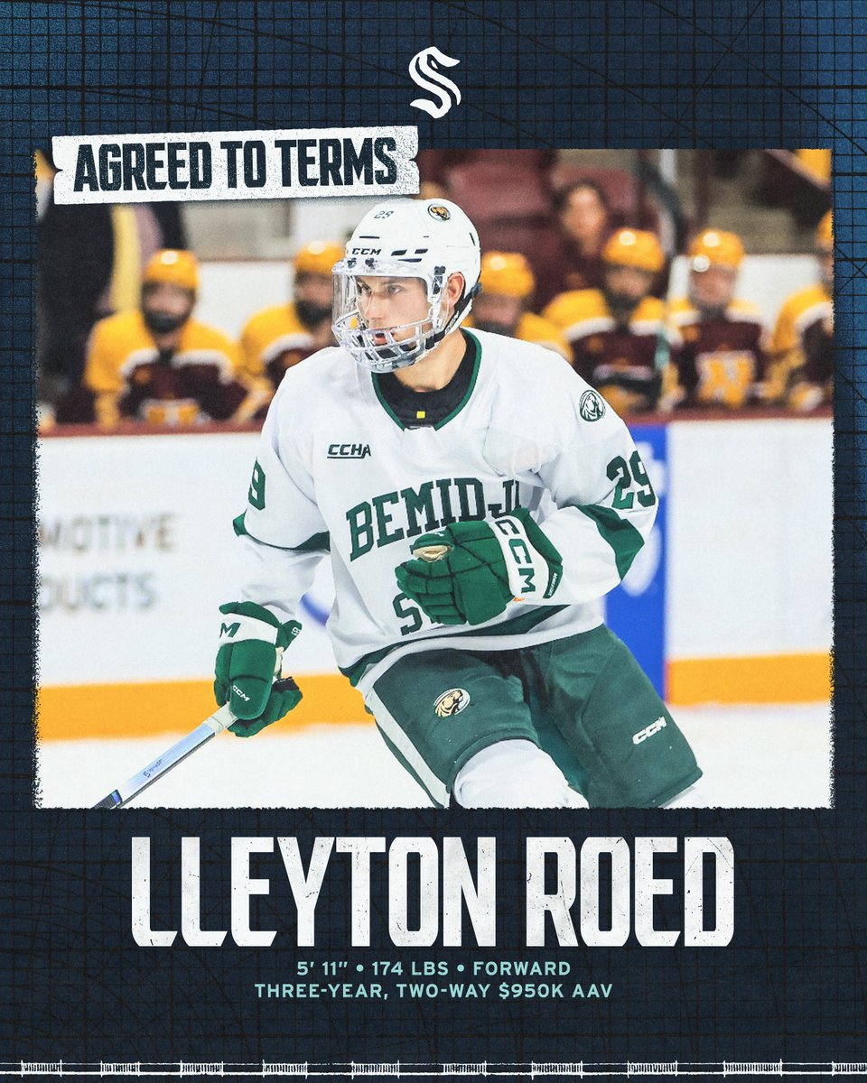 WELCOME ABOARD, LLEYTON! 🦑 The #SeaKraken have agreed to terms with forward Lleyton Roed to a three-year, entry-level contract ($950k AAV).