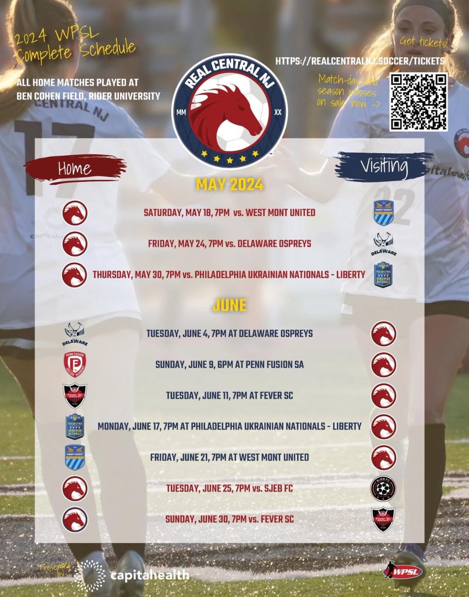 My WPSL Real Central NJ summer soccer team schedule. #WPSL #beREAL #getREAL