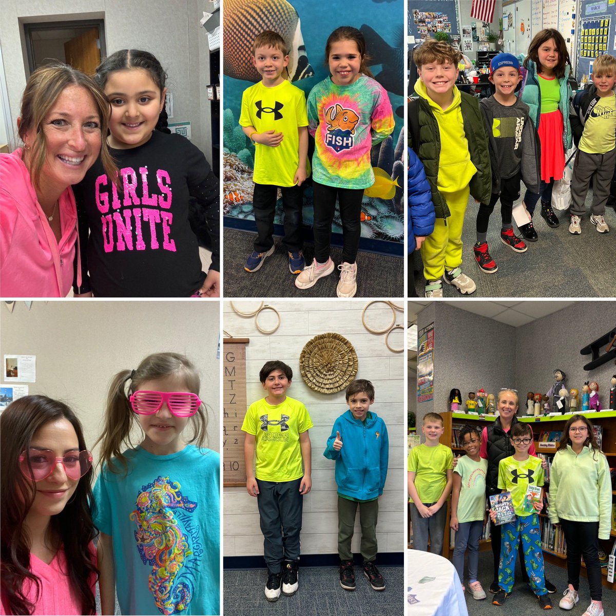 Our #FCEfish are shining BRIGHT and looking forward to Spring Break! 😎 Loved the School Spirit by wearing neon colors today @FCEhse. 💚 #YES